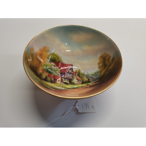 191a - Royal Worcester 18cm diameter bowl with cottage decoration R Rushton and marked cropthorne ( ex. Con... 