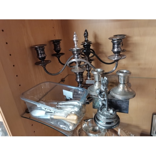 310 - Silver plated candlesticks etc