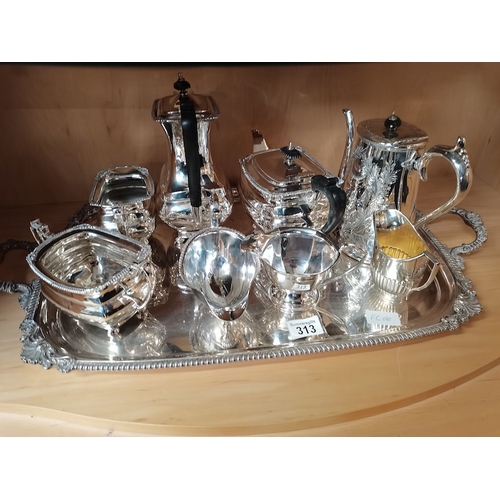 313 - Large silver plated  tray with Teaset coffee etc