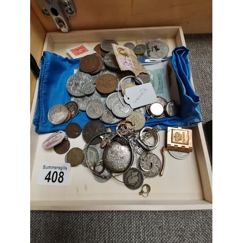 408 - Collection of coins and pieces of jewellery