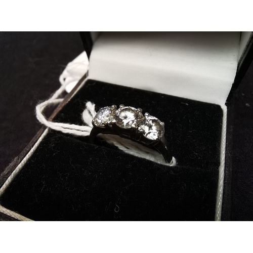 445 - 3 stone diamond ring on 18k white gold