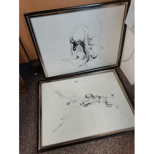 465 - Pair of prints by Ralph Steadman of racing