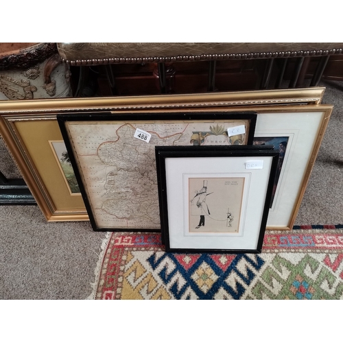 488 - 2 x framed first edition prints Heath Robinson, Watercolour by J A Jameson (Irish artist), Framed ma... 