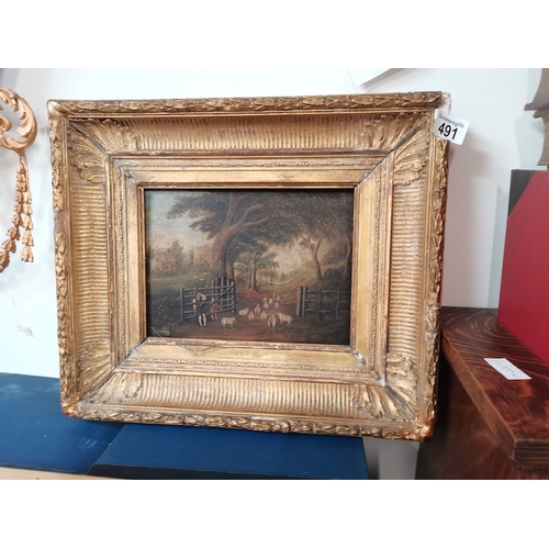 491 - Georgian oil on board poss. Dutch Jan Jacobus Matthus Damschreuder (slight damage to frame)