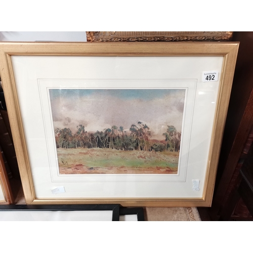 492 - Watercolour of the view from the rear garden of Fred Lawson painted by him