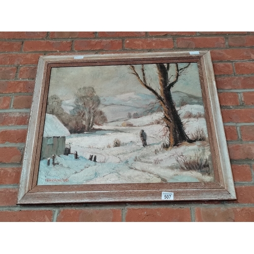 507 - Oil on canvas of snow scene