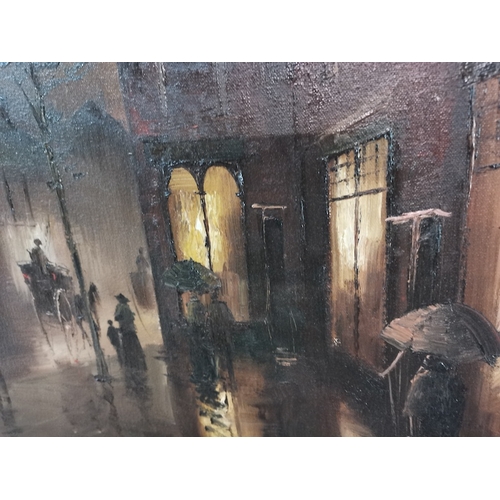 508 - Oil on canvas of street scene by HILTON