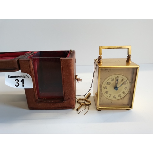 31 - Brass Carraige Clock in Leather Travel Case