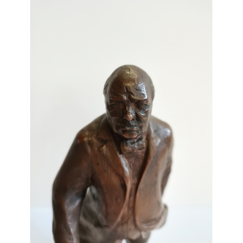 33 - A bronze figure 22cm of Winston Churchill figure signed