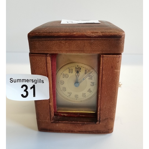 31 - Brass Carraige Clock in Leather Travel Case