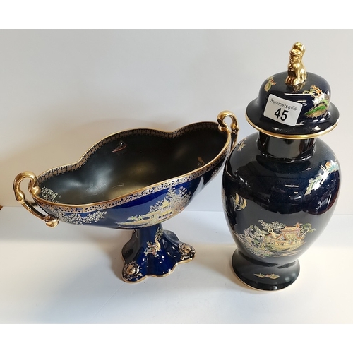 45 - 2  pieces of Carlton Ware Chinese design in cobalt blue