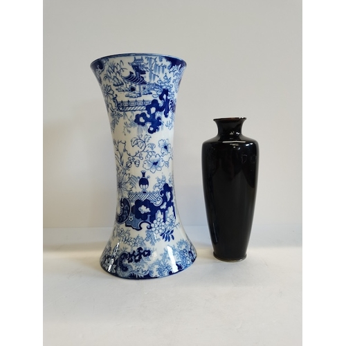 147 - Large Blue and  White Vase plus small cloisonne vase