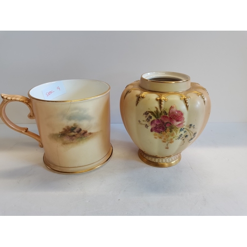 195 - Royal Worcester blush mug and vase ( hairline to mug )