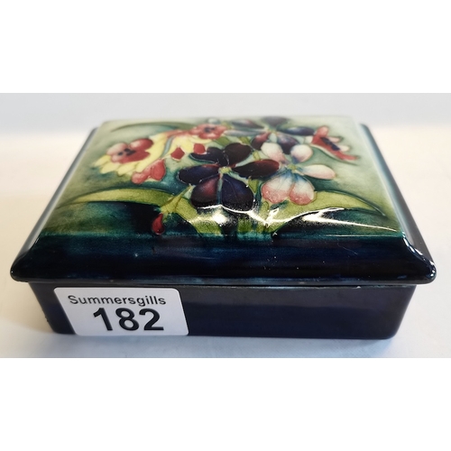 182 - Moorcroft recangular lidded pot 11cm x 8cm