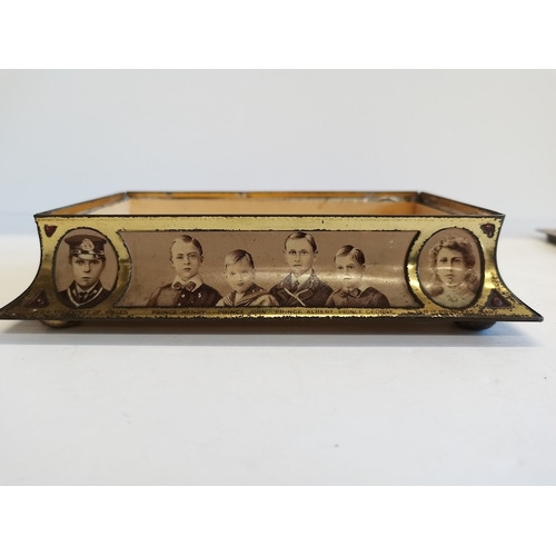 224 - Rowntree of York 1911 Coronation casket in tin plate with original lining and pamphlet, plus Shelley... 