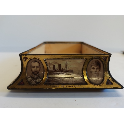 224 - Rowntree of York 1911 Coronation casket in tin plate with original lining and pamphlet, plus Shelley... 