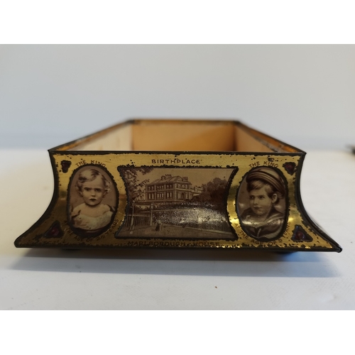 224 - Rowntree of York 1911 Coronation casket in tin plate with original lining and pamphlet, plus Shelley... 