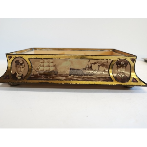 224 - Rowntree of York 1911 Coronation casket in tin plate with original lining and pamphlet, plus Shelley... 