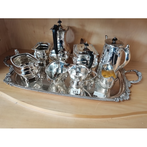 313 - Large silver plated  tray with Teaset coffee etc