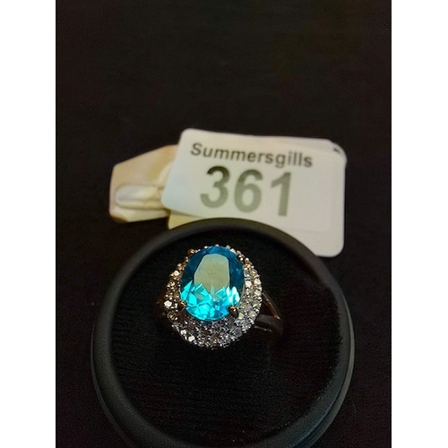 361 - 9ct Gold Dress Ring blue stone diamonds