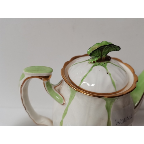 513 - Aynsley butterfly handled coffee set  (  2 hairline cracks to 2 cups and spout repaired on the tea p... 