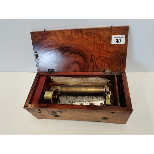 90 - Alliez & Berguer Geneve Cylinder Music Box no 8132 key wound playing 4 aires in walnut caseand 3/4