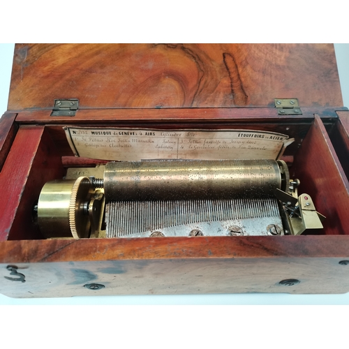 90 - Alliez & Berguer Geneve Cylinder Music Box no 8132 key wound playing 4 aires in walnut caseand 3/4