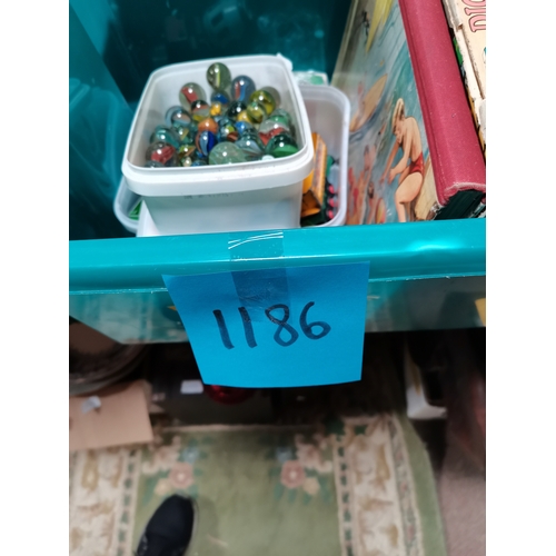 1186 - Marbles, Dinky toys, Arthur woods, etc