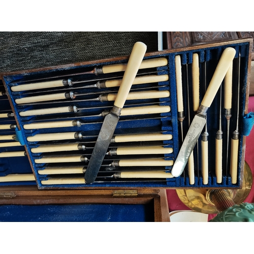 52 - Canteen of Cutlery and Early Chinese jewellery Box with 8 Drawers andgilt bird decoration