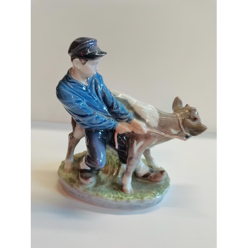2 - Royal Copenhagen Boy holding Bullock  ( ex. Condition )