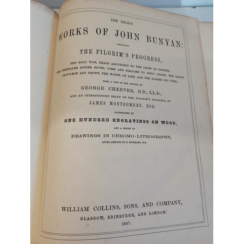 25 - Works of John Bunyan amd wooden cane with metal cap