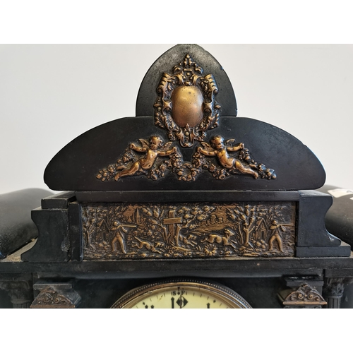 44 - Large Heavy Slate Mantal Clock