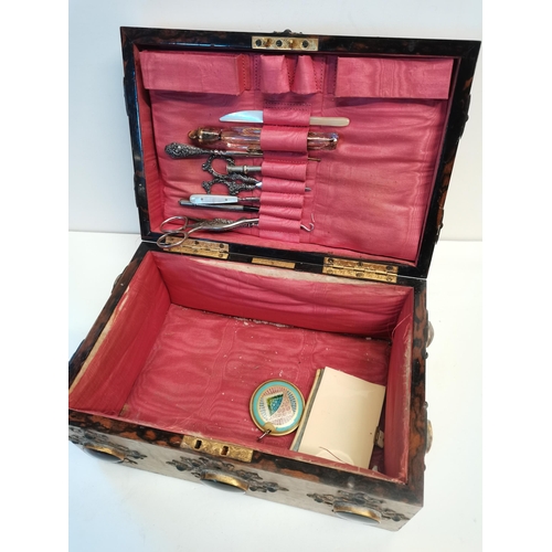 54 - Ornate box Covered in locks containg agate stones and sewing instruments inside