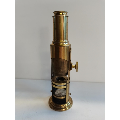 57 - Brass Microscope in Wooden Box with Key