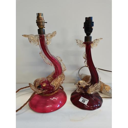 58 - Pair of Red Glass Lamps