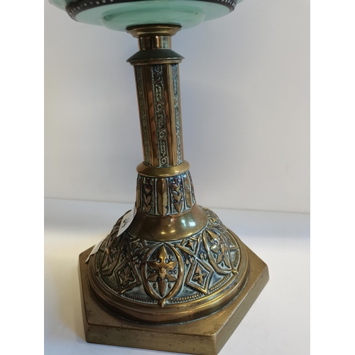34 - Large Brass and Green Oil Lamp
