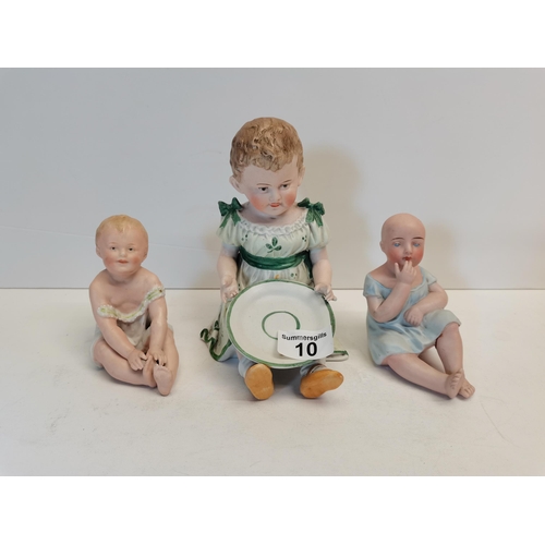 10 - 3 x Antique bisque baby figures