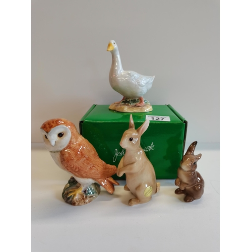 127 - John Beswick Goose with Box, John Beswick Rabbit and another Beswick Rabbit and Beswick Owl