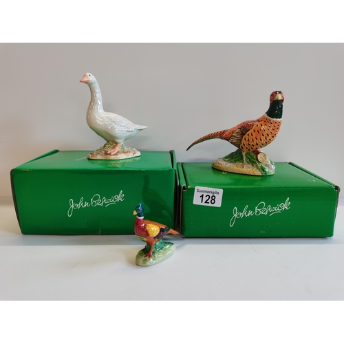 128 - John Beswick Pheasants large and small plus John Beswick Goose with Boxes Excellent Condition