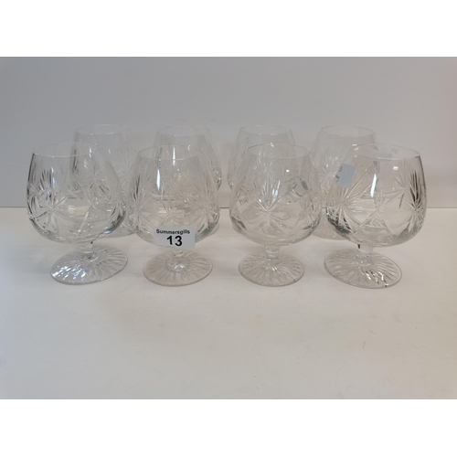 13 - Set of 8 crystal brandy glasses excellent condition not chips