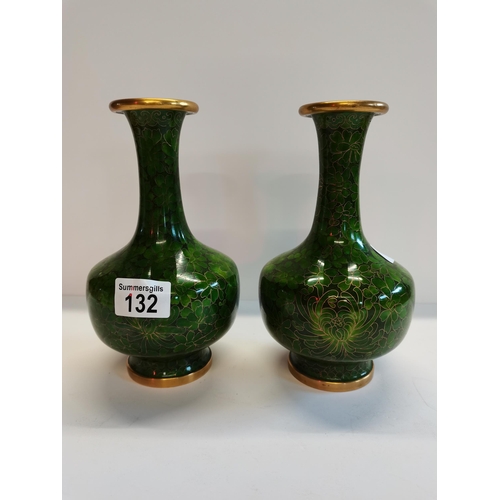 132 - Pair of Green Cloisonne Vases