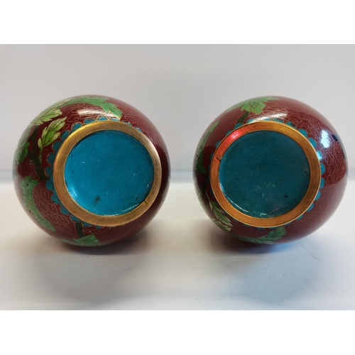 134 - Pair of Burgundy Cloisonne Vases