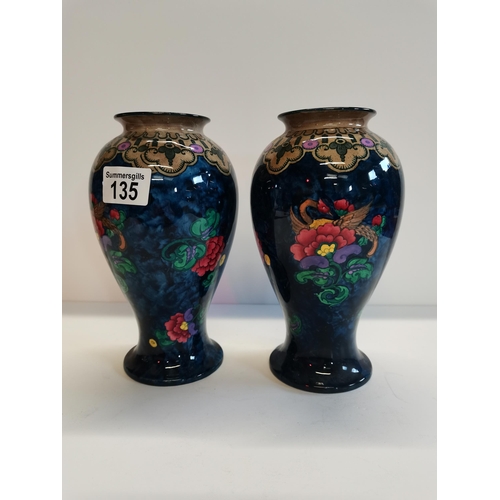 135 - Pair of Blue Vases Losol Ware Magnolia Keeling and co ltd 21cm