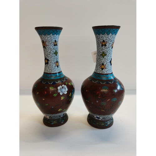 136 - Pair of 22cm high Cloisonné vases