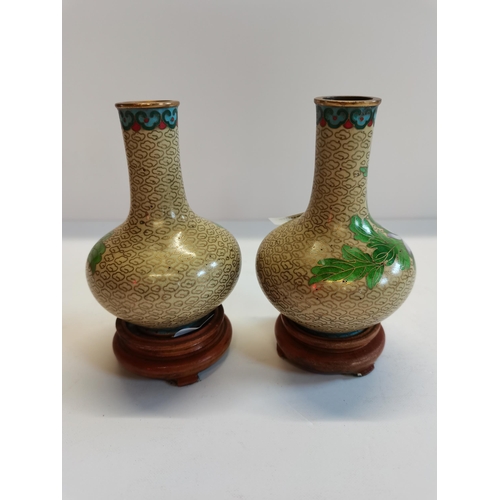 137 - A pair of Chinese flower Cloisonné 10cm vases