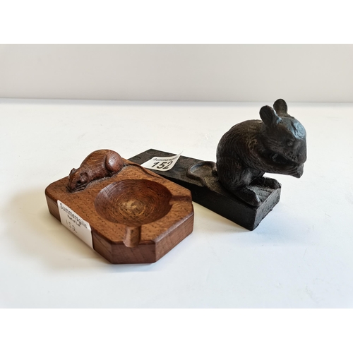 152 - Mouseman ashtray plus metal Mouse Doorstop/Wedge - excellent condition