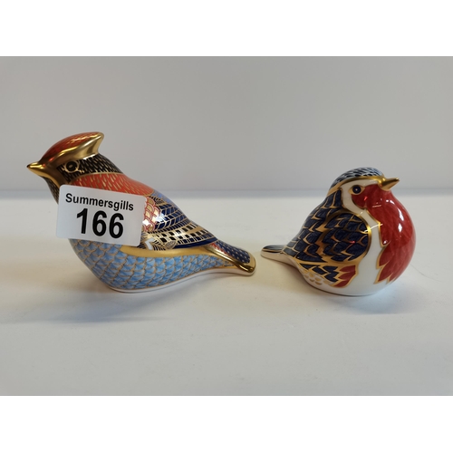 166 - 2 Royal Crown Derby Birds Gold Stoppers Cardinal and Robin