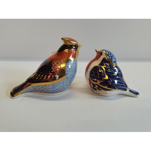 166 - 2 Royal Crown Derby Birds Gold Stoppers Cardinal and Robin