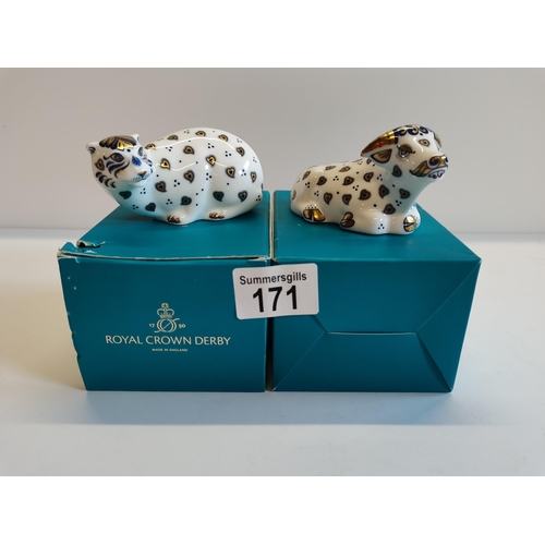 171 - Crown Derby Tiger and Ox with gold stoppers and boxes