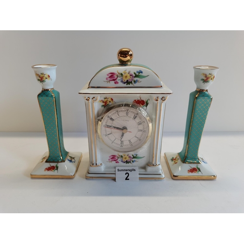 2 - Past Times mantel clock with matching candle sticks - Excellent condition